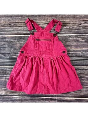 Chaps Baby Girls 2T Pink Denim Overall Jumper Dress Adjustable Straps Zip Pocket